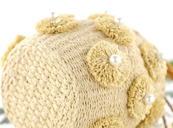 Bolsa Pequena de mão Cesto Crochê Bordado Praia