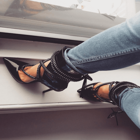 Short Boot Patent Leather High Heel with Lace-up