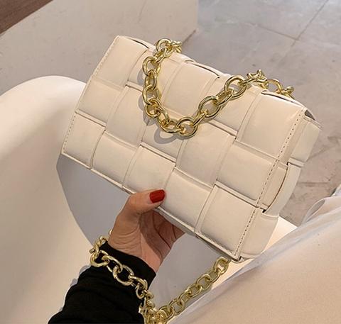 Leather Shoulder Bag with Thick Metal Strap