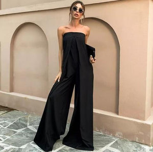 Loose Strapless Wide Leg Jumpsuit with Pockets