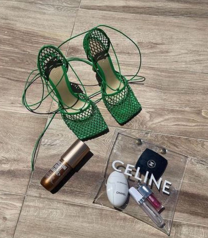 Summer Sandals with Thin Medium Heel and Lace-up