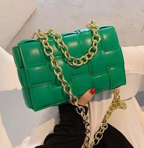 Leather Shoulder Bag with Thick Metal Strap