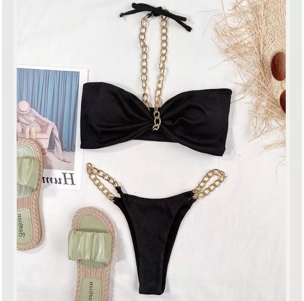 Chain Strap Thong Bikini Set