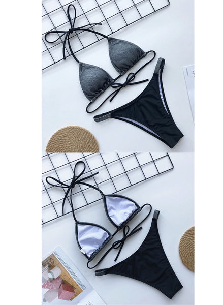 Shiny Semi Thong Bikini Set
