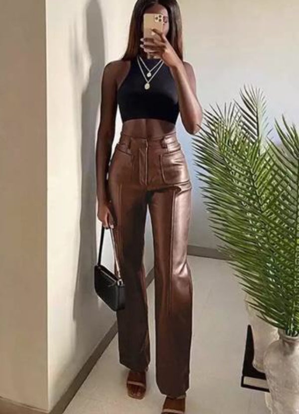 Calça Flare de Couro Cintura Alta – Shop Sutton