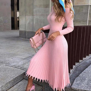 Long Sleeve Pissed Knit Midi Dress