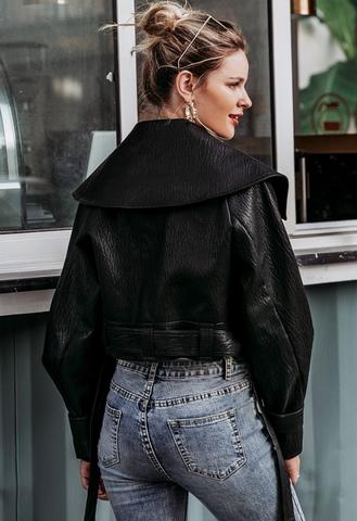 Cropped Lapel Leather Jacket 