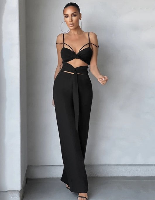 Strappy Jumpsuit with V-neckline and Open Waist