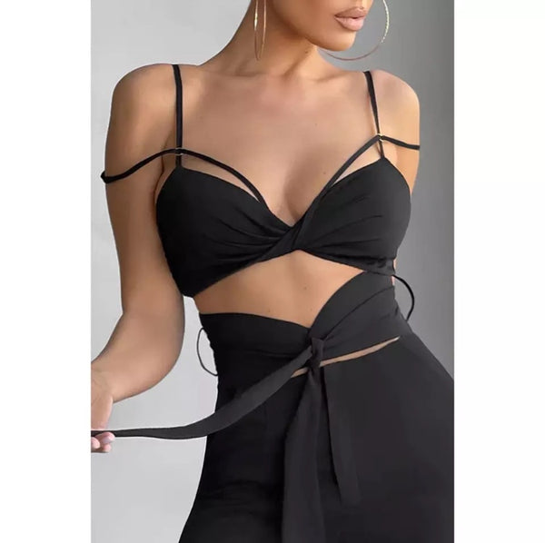 Strappy Jumpsuit with V-neckline and Open Waist