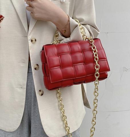 Leather Shoulder Bag with Thick Metal Strap