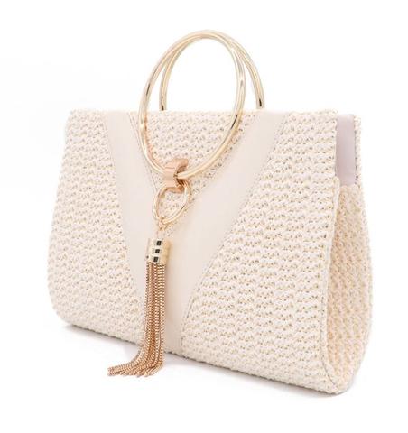 Bolsa Pequena de Mão Tecelagem Alça de Metal
