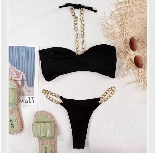 Chain Strap Thong Bikini Set