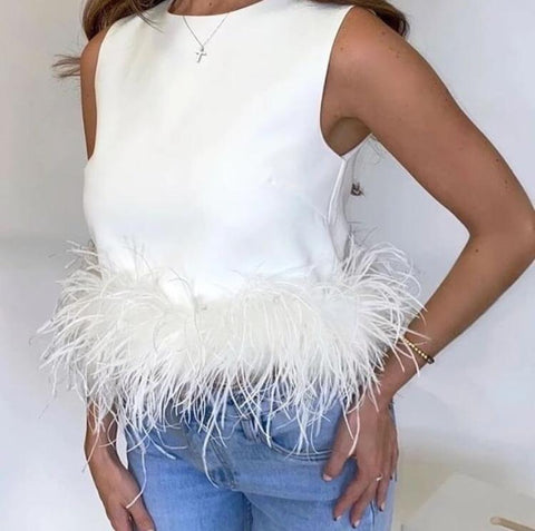 Strapless Blouse with Feathers