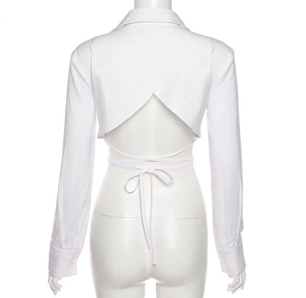 Long Sleeve Cropped Shirt with Tie