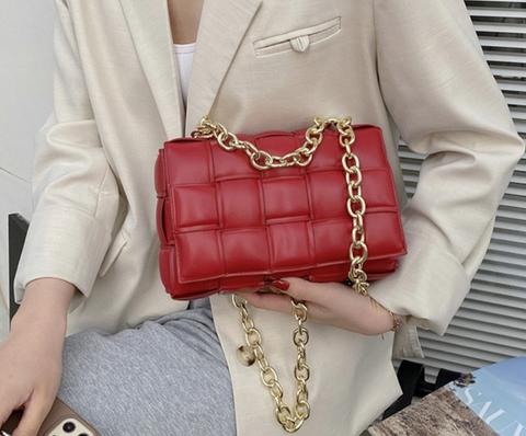 Leather Shoulder Bag with Thick Metal Strap