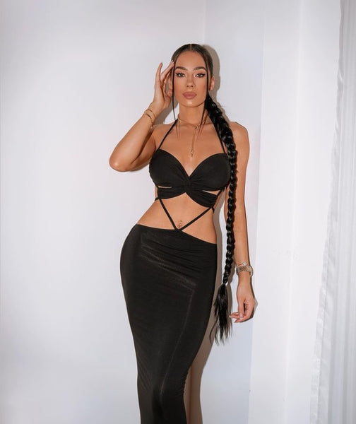 Vestido Longo de Alcinha com Recorte na Cintura e Decote V