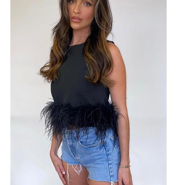 Blusa sem Alças com Plumas