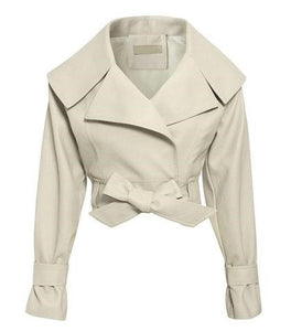 Cropped Lapel Leather Jacket 