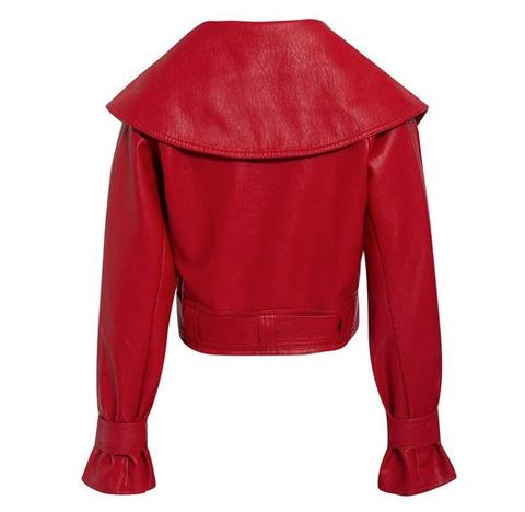 Cropped Lapel Leather Jacket 