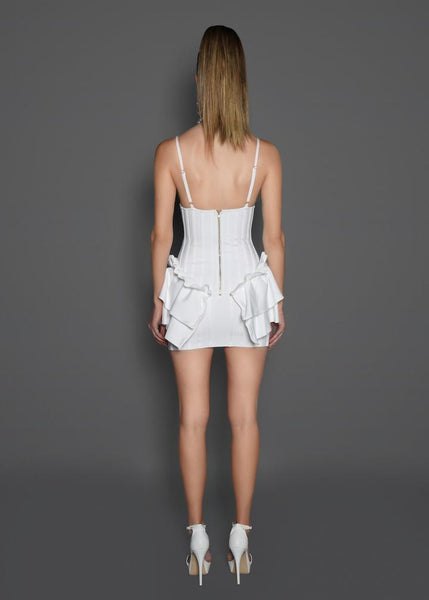 Vestido Curto Justo com Babados e Alcinha Decote V