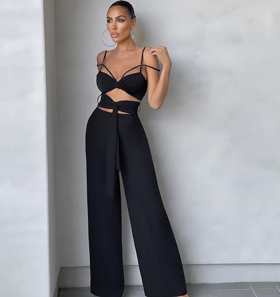 Strappy Jumpsuit with V-neckline and Open Waist