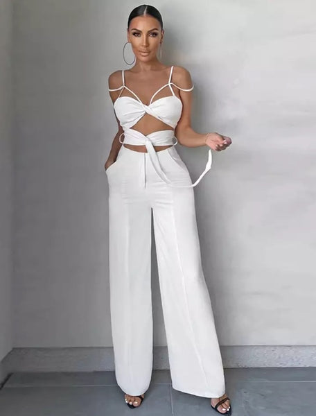 Strappy Jumpsuit with V-neckline and Open Waist