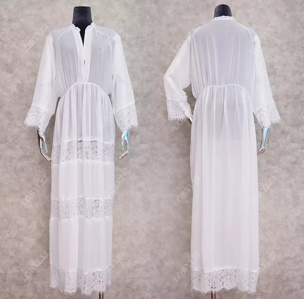 Long Tulle Tunic with Lace Long Sleeves