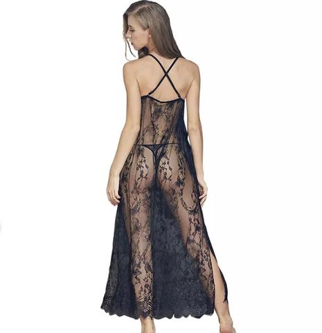Long Strappy Nightgown with Lace and Tulle