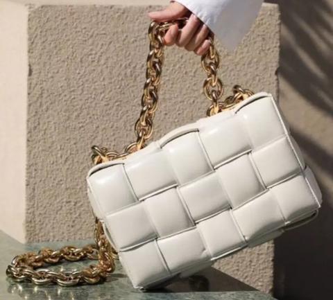 Leather Shoulder Bag with Thick Metal Strap