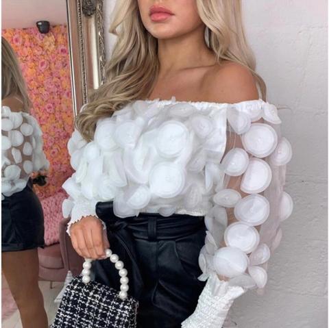 Blusa Solta Ombro a Ombro Manga Longa Bufante