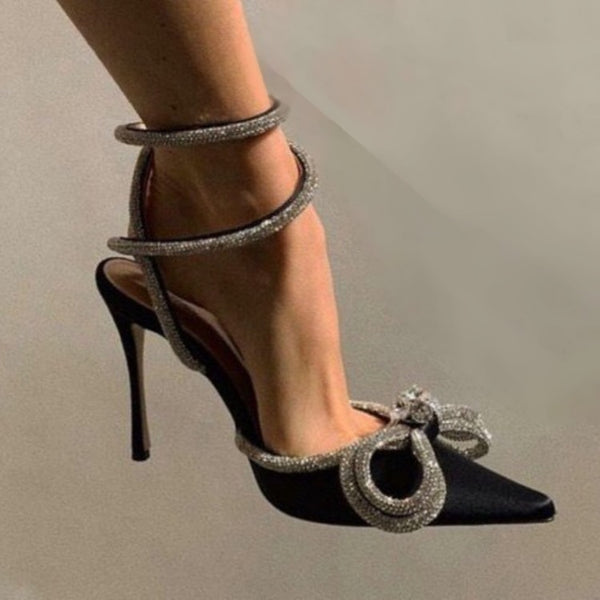 High Heel Pumps with Bow and Crystals