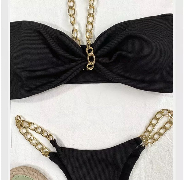 Chain Strap Thong Bikini Set