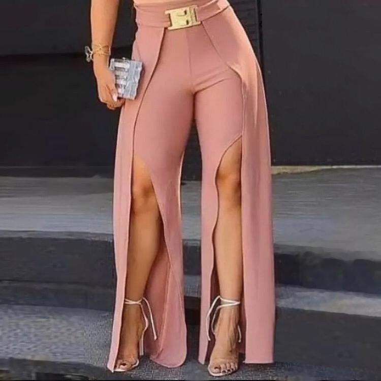 Calça Rosa Pantalona com fenda Frontal