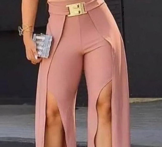 Calça Rosa Pantalona com fenda Frontal