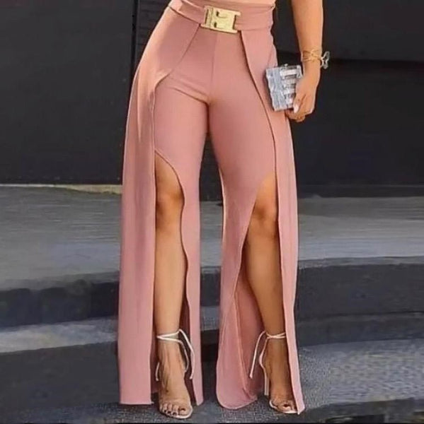 Calça Rosa Pantalona com fenda Frontal