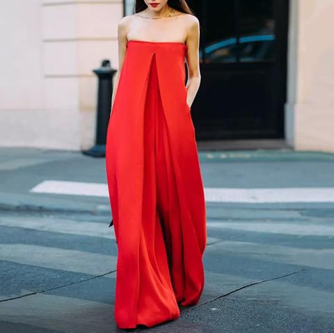 Loose Strapless Wide Leg Jumpsuit with Pockets