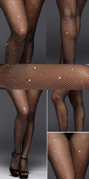 Meia Calça Arrastão Com Strass Brilho Trama Aberta
