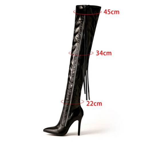 Black Leather Over the Knee Boots with Zipper Thin High Heel