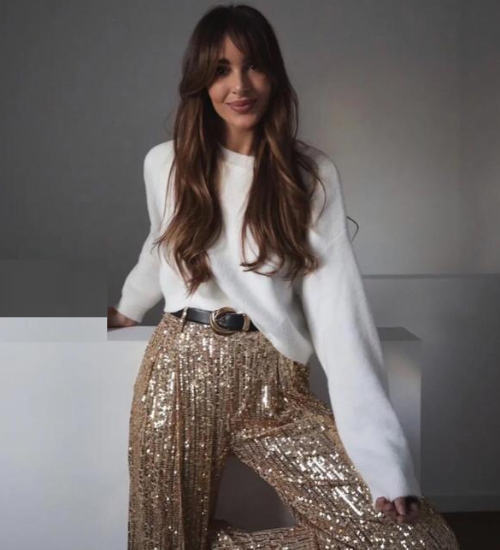 Calça de Paête Pantalona Dourada