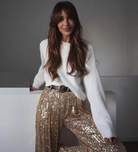 Calça de Paête Pantalona Dourada