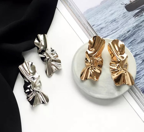 Long Asymmetrical Rectangular Metal Earring