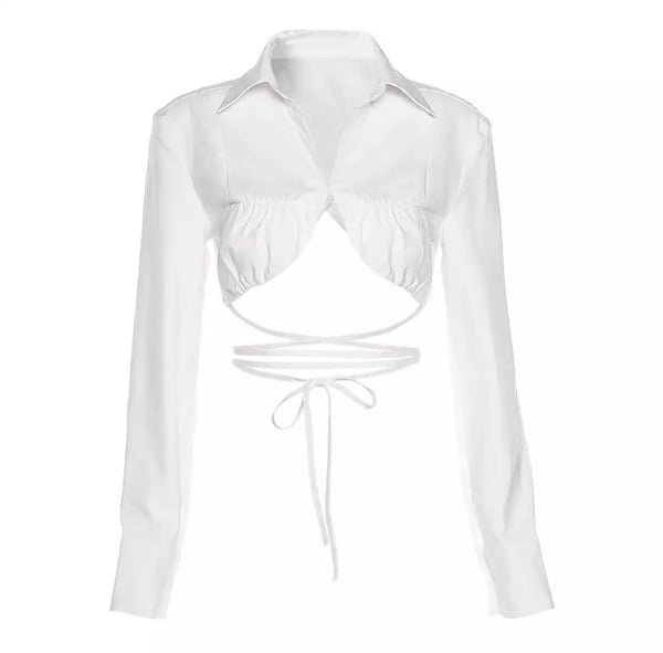 Long Sleeve Cropped Shirt with Tie