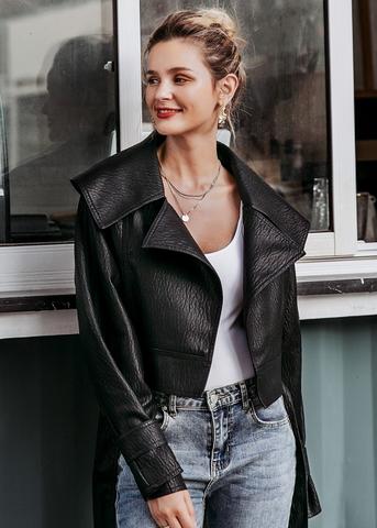 Cropped Lapel Leather Jacket 