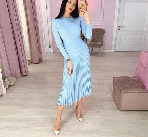 Vestido Midi de Malha Pissado Manga Longa