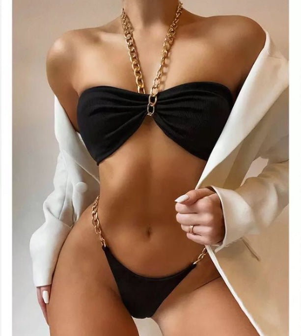 Chain Strap Thong Bikini Set