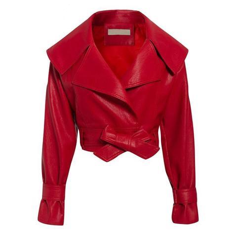 Cropped Lapel Leather Jacket 