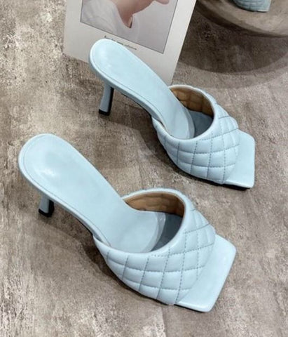 Leather Clogs with Thin Medium Heel