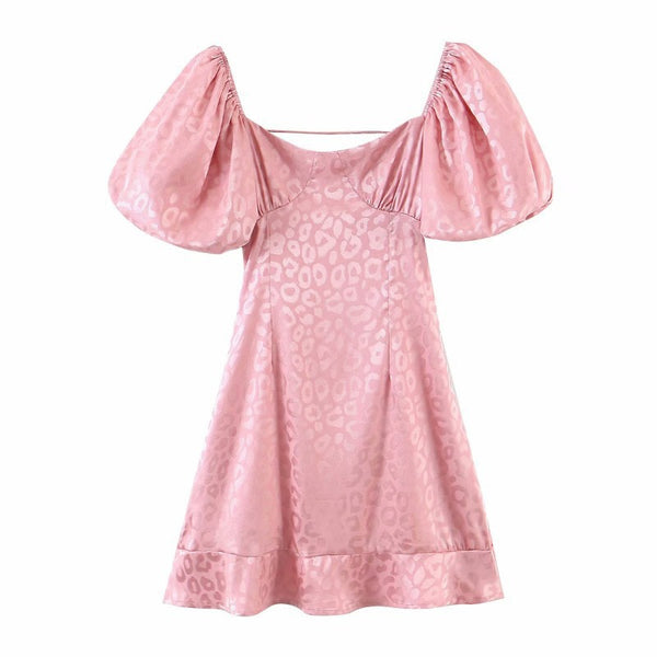 Vestido Curto Solto Xadrez com Mangas Bufantes Aberto nas Costas