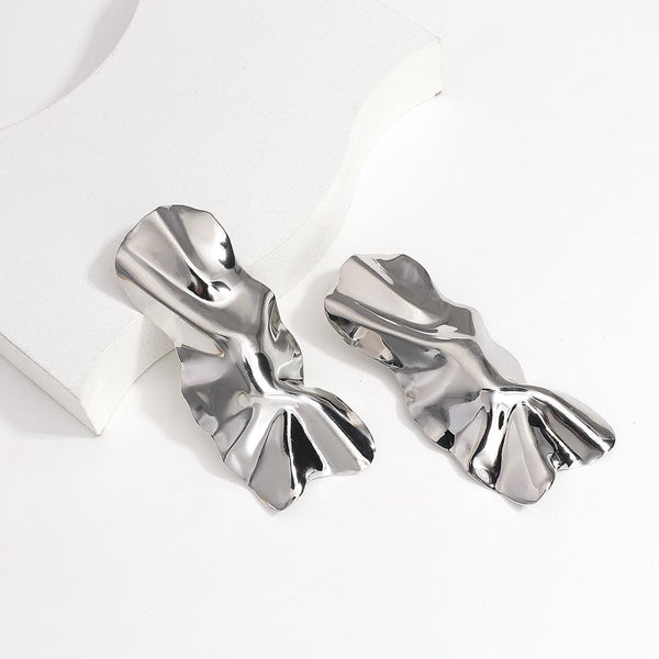 Long Asymmetrical Rectangular Metal Earring