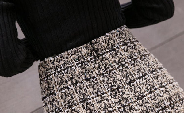 High Waist Plaid Wool Short Skirt